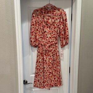 Nanette Lepore Coral and Cream Floral Midi Dress